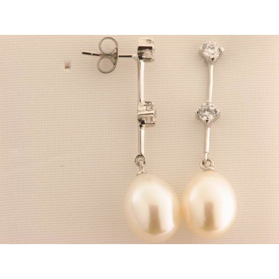 Pendientes Oro Blanco Perla Piedras Pendientes Oro Blanco Perla Piedras