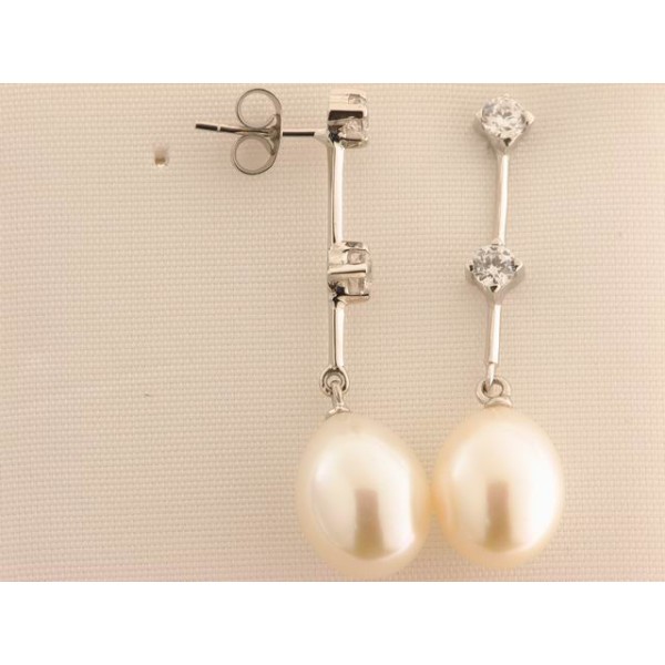 Pendientes Oro Blanco Perla Piedras