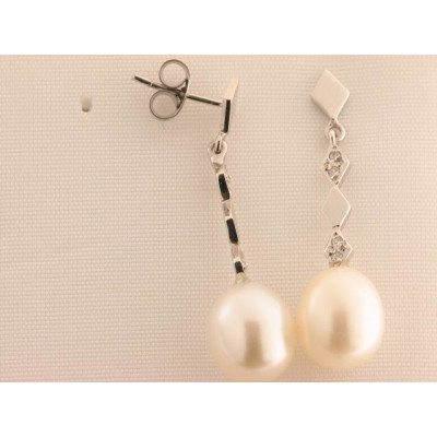 Pendientes Oro Blanco Perla Piedras Pendientes Oro Blanco Perla Piedras