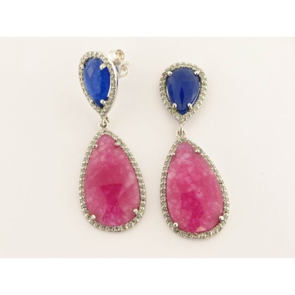 Pendientes Oro Blanco Piedras