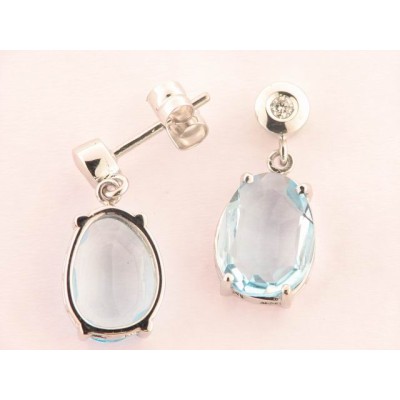 Pendientes Oro Blanco Diamante Topacio Pendientes Oro Blanco Diamante Topacio