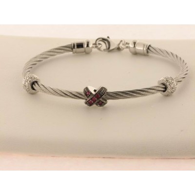 Pulsera Acero Plata Diamantes y Rubi Pulsera Acero Plata Diamantes y Rubi