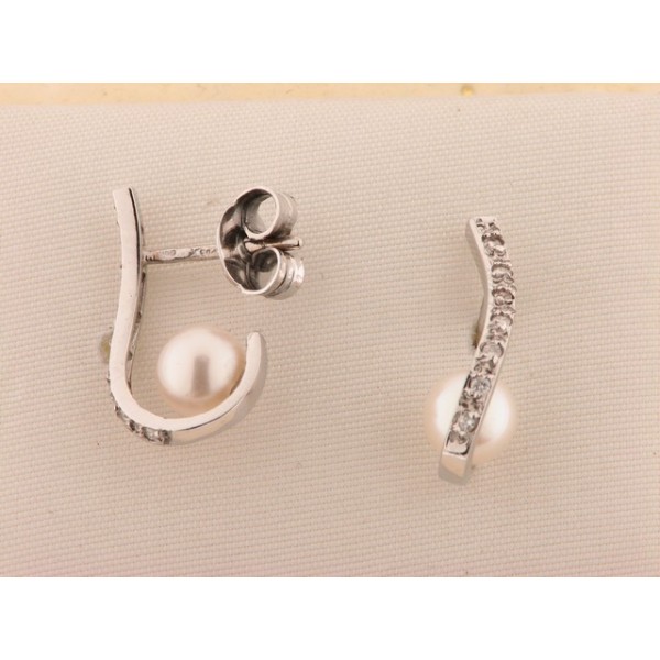 Pendientes Oro Blanco Diamantes Perla