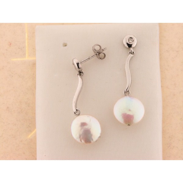 Pendientes Oro Blanco Diamantes Perla