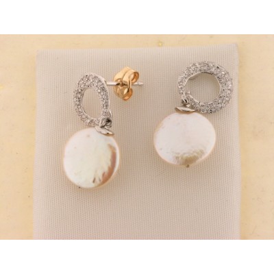 Pendientes Oro Blanco Perla Piedras Pendientes Oro Blanco Perla Piedras
