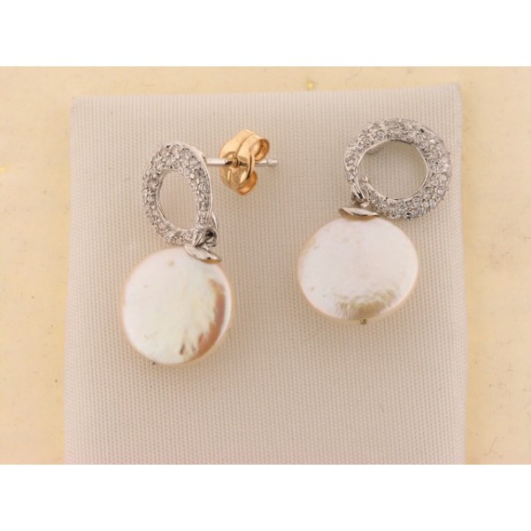 Pendientes Oro Blanco Perla Piedras