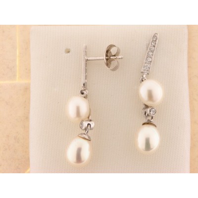 Pendientes Oro Blanco Perla Piedras Pendientes Oro Blanco Perla Piedras