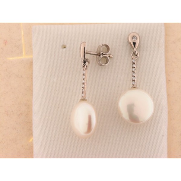 Pendientes Oro Blanco Perla Piedras