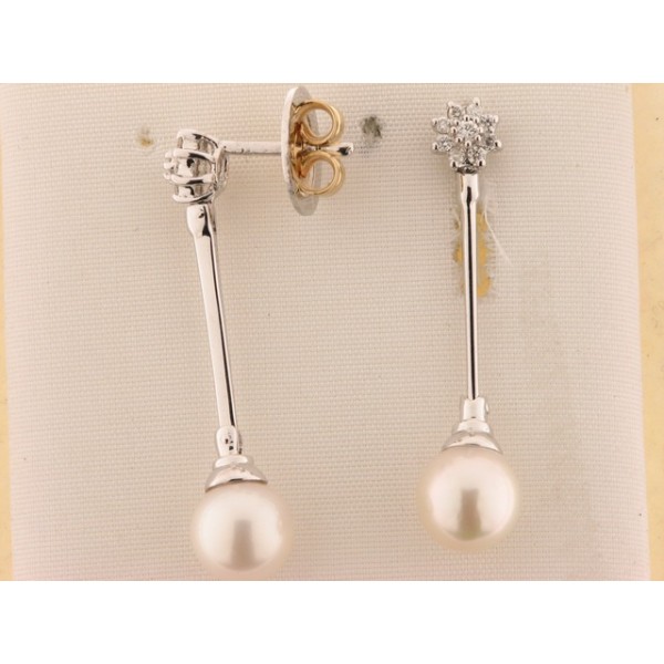 Pendientes Oro Blanco Diamantes Perla
