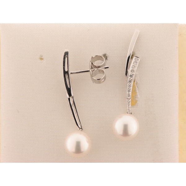 Pendientes Oro Blanco Diamantes Perla