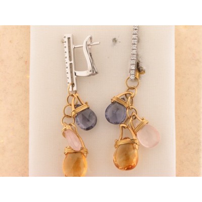 Pendientes Oro Bicolor Diamantes Piedras Pendientes Oro Bicolor Diamantes Piedras