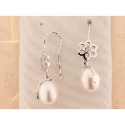 Pendientes Oro Blanco Perla Piedras Pendientes Oro Blanco Perla Piedras
