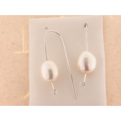 Pendientes Oro Blanco Perla Piedra Pendientes Oro Blanco Perla Piedra