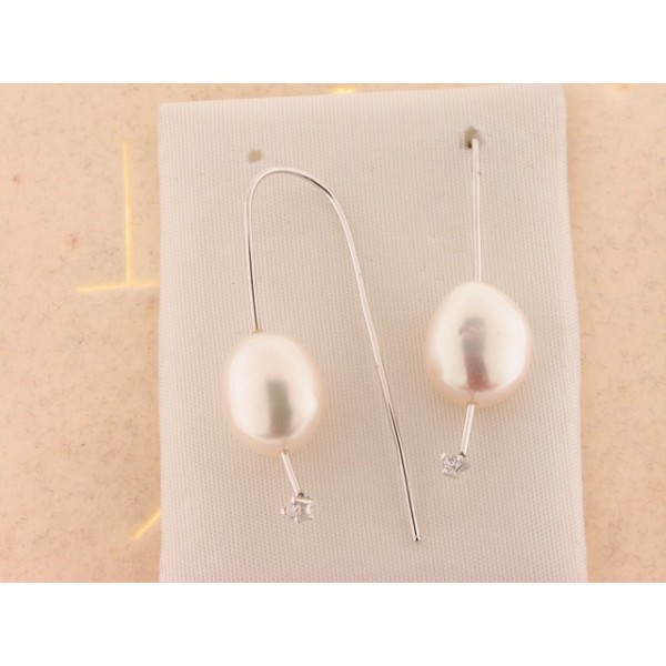 Pendientes Oro Blanco Perla Piedra