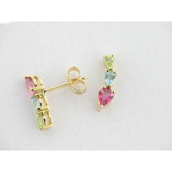 Pendientes Oro Piedras Colores