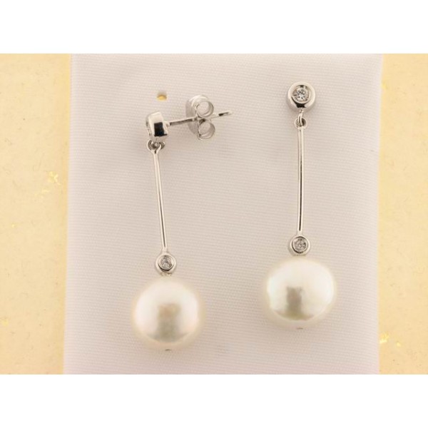 Pendientes Oro Blanco Diamantes Perla