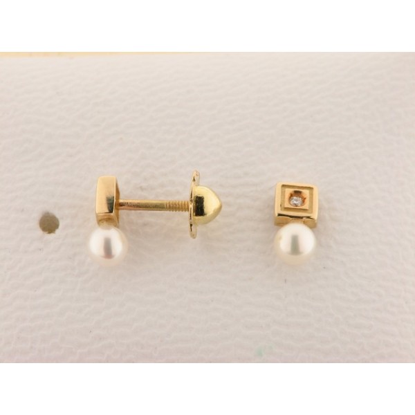 Pendientes Oro Diamantes Perla