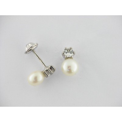 Pendientes Oro Blanco Perla Piedras Pendientes Oro Blanco Perla Piedras