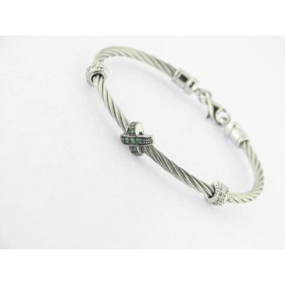 Pulsera Acero Plata Diamantes Esmeralda Pulsera Acero Plata Diamantes Esmeralda