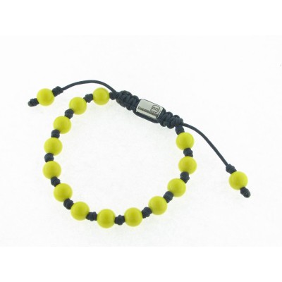 Pulsera Hilo Negro Bolas 8 mm Amarillas Acero Pulsera Hilo Negro Bolas 8 mm Amarillas Acero