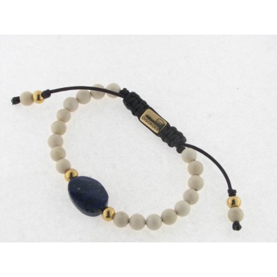 Pulsera Hilo Marron Bolas 6 mm Beige Acero Dorado Pulsera Hilo Marron Bolas 6 mm Beige Acero Dorado