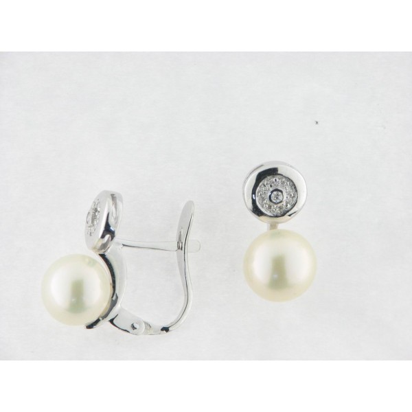 Pendientes Oro Blanco Perlas Diamantes
