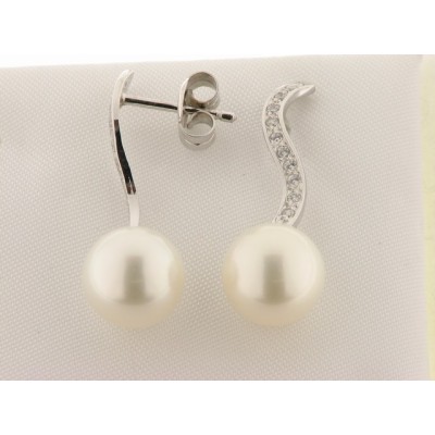 Pendientes Oro Blanco Perla Piedras Pendientes Oro Blanco Perla Piedras