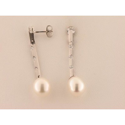 Pendientes Oro Blanco Perla Piedras Pendientes Oro Blanco Perla Piedras