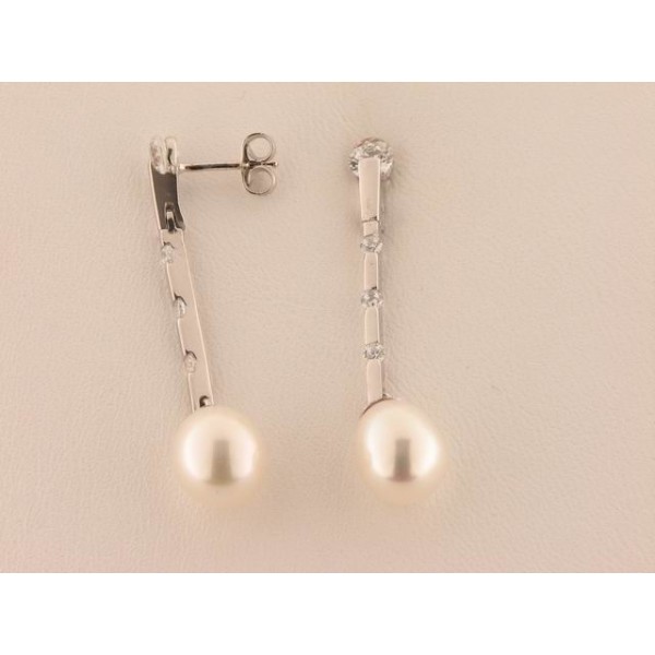Pendientes Oro Blanco Perla Piedras