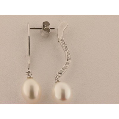 Pendientes Oro Blanco Perla Piedras Pendientes Oro Blanco Perla Piedras