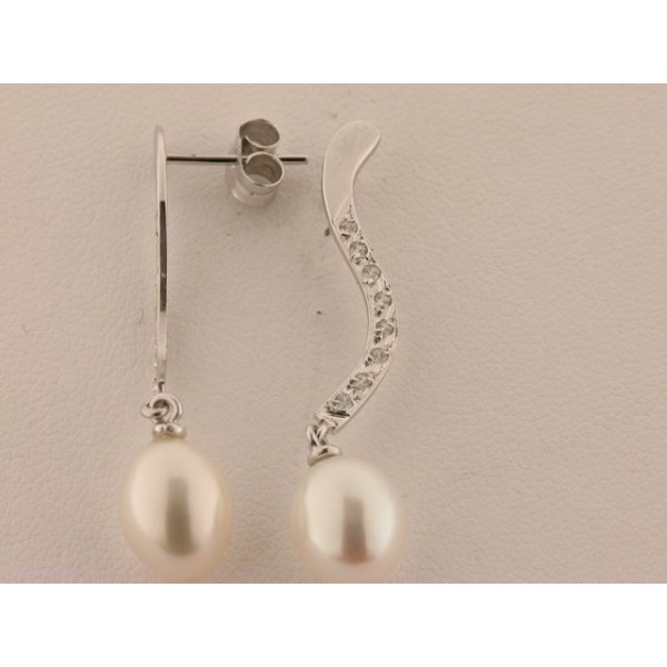 Pendientes Oro Blanco Perla Piedras